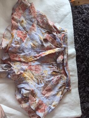 Floral Ruffle Wrap Skirt - Pastel Lilac with Coral & Mustard Flowers